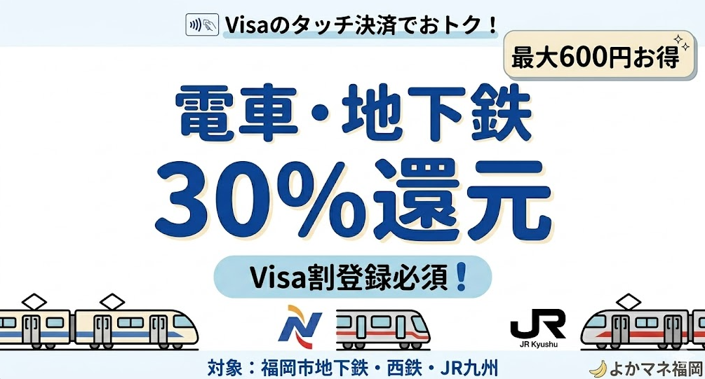 Visaのタッチ決済30%キャッシュバックキャンペーン解説 1枚につき最大600円お得 地下鉄・西鉄・JR九州対象